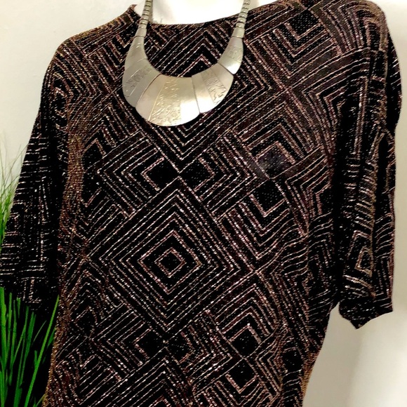 Vintage PerSeption Concept Metallic Glitter Cold Shoulder Stretch‎ Knit Top Sz M - Picture 3 of 10